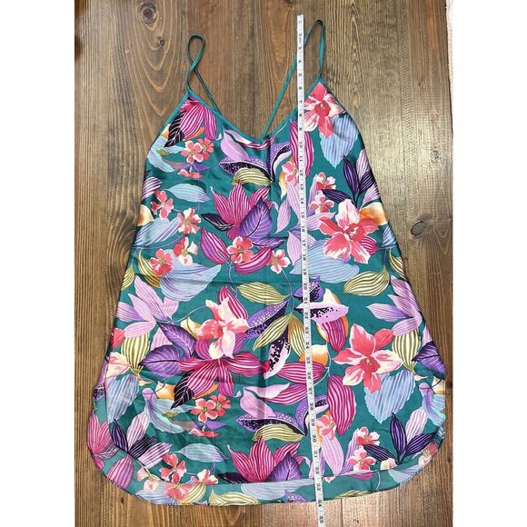 Vintage 80s California Miss Paisley Print Lingerie Dress Teal Purple Satin - Picture 3 of 5